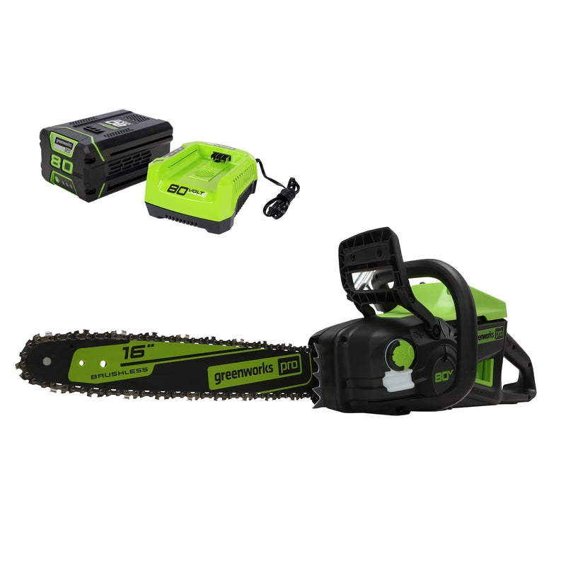Greenworks 80-volt 16-in Battery 4 Ah Chainsaw Battery Included Charger Included