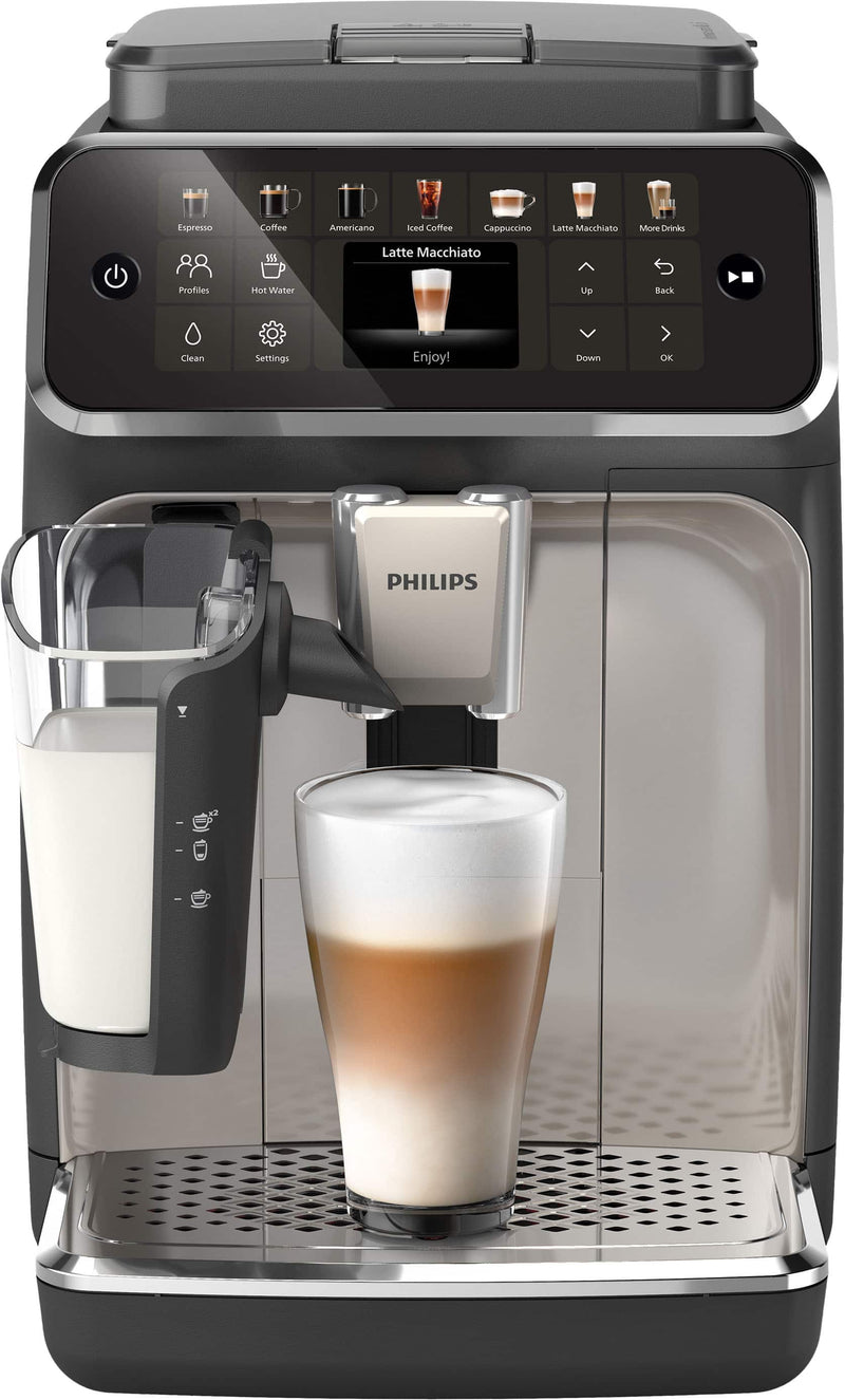 Philips - 4400 Fully Automatic Espresso and Coffee Machine with LatteGo Milk Frother Black and Chrome - Black/Silver