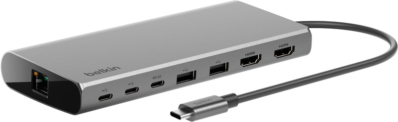 Belkin - Connect Universal USB-C 8-in-1 Dual Display Core Hub Compatible with 100W PD with 10Gbps Transfer Speeds  1GbE Ethernet - Gray