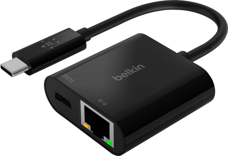 Belkin - USB-C to Ethernet + Charge Adapter with gigabit Ethernet port and USB Power Delivery up to 100W - Black