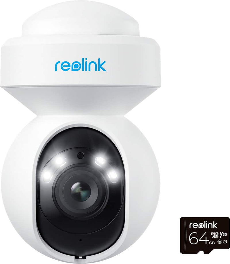 Reolink - E Series E560 Outdoor Plug-In 4K Security Camera with 64GB MicroSD PTZ Wi-Fi 6  Color Night Vision - White