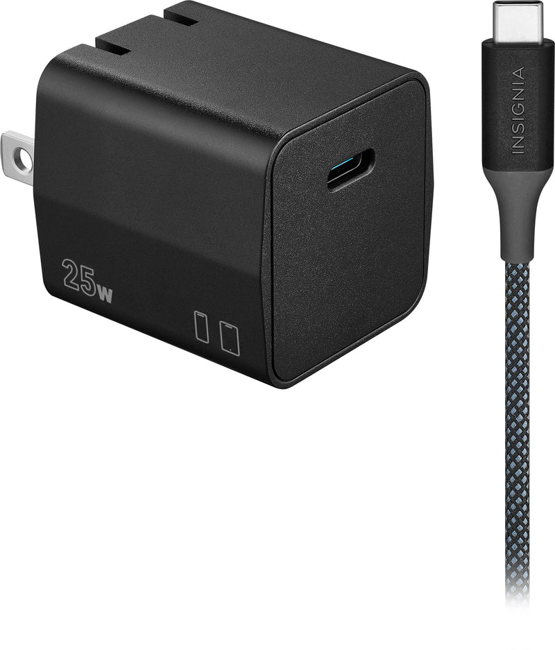 Insignia - 25W Compact Wall Charging Kit for USB-C Smartphones Tablets and More - Black