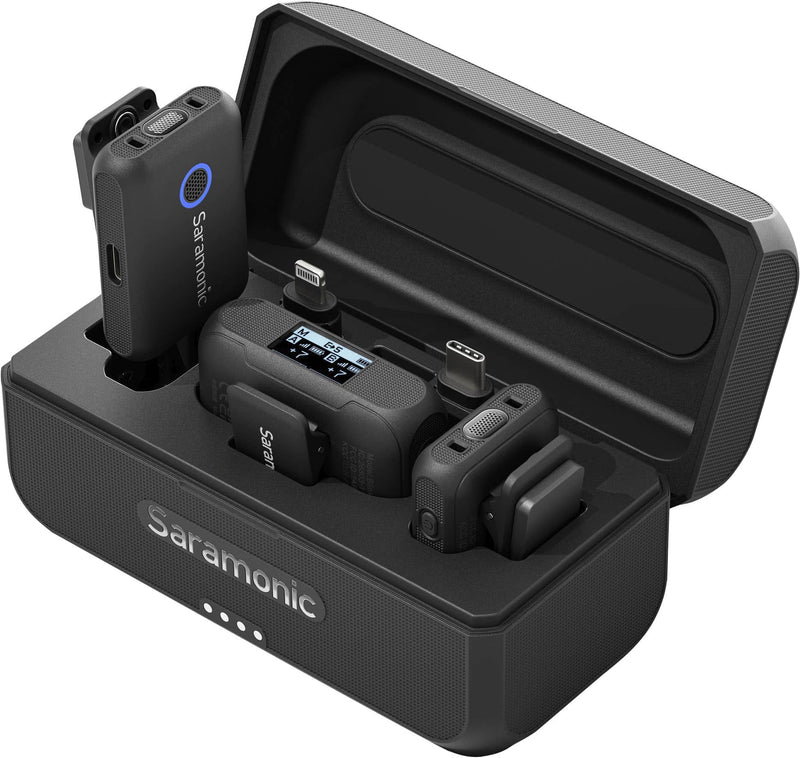 Saramonic - Blink 500 B2+ 2-Person Wireless Mic System w/ Device Mount Receiver 3.5mm USB-C  Lightning Outs - Black