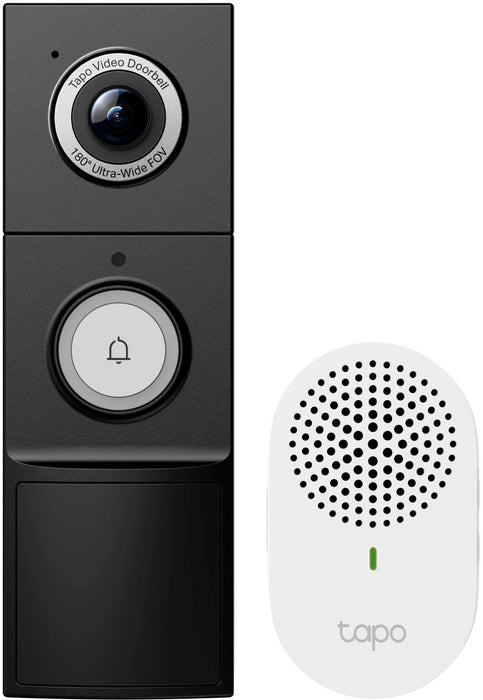 TP-Link Tapo - Battery-Powered/Wired Video Doorbell 2K 5MP Live View with Chime - Black