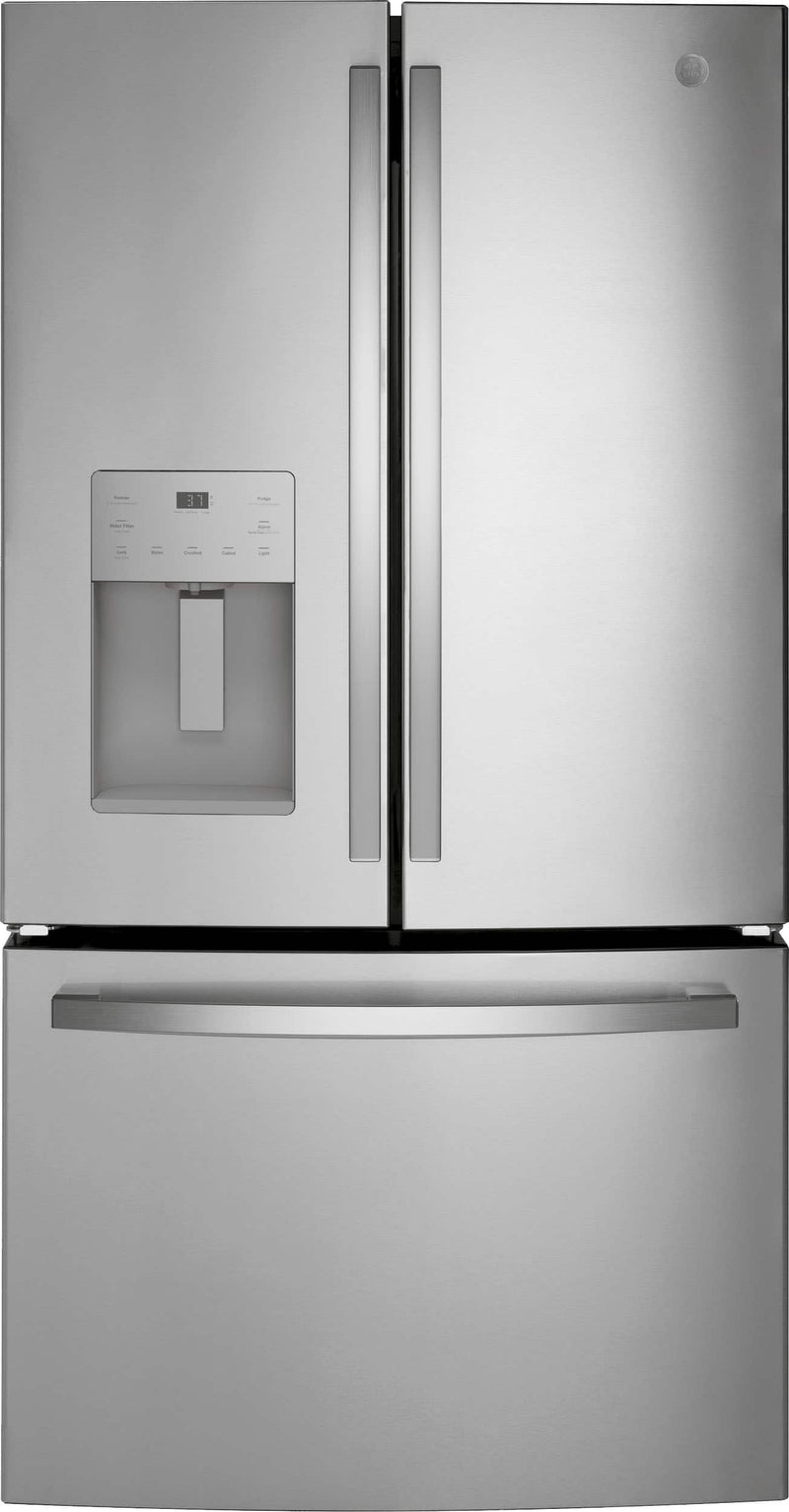 GE - 20.6 Cu. Ft. French Door Counter Depth Refrigerator with Space Saving Icemaker - Stainless Steel