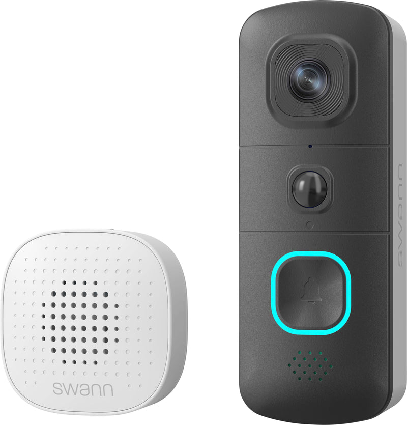 Swann - EVO HD Wi-Fi Video Doorbell Wired or wire-free motion detection night vision 2-way talk local/cloud storage - Black