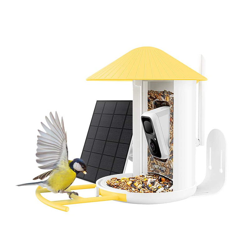 BIRDFY - Smart Wild Bird Feeder with Camera for Outdoor Solar Power  AI Enabled Bird Recognition - Yellow and White