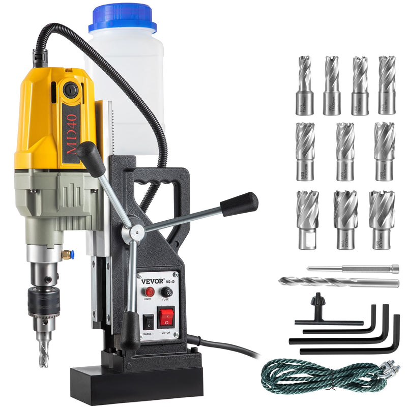 VEVOR 1100W Mag Drill Press 12 Bits 10 -Amp 1 -Speed Bench Drill Press