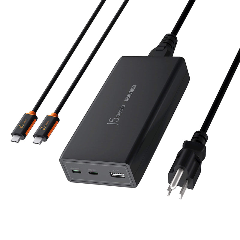 j5create - 185W GaN PD3.1 USB-C 3-Port Laptop Super Charger - Black