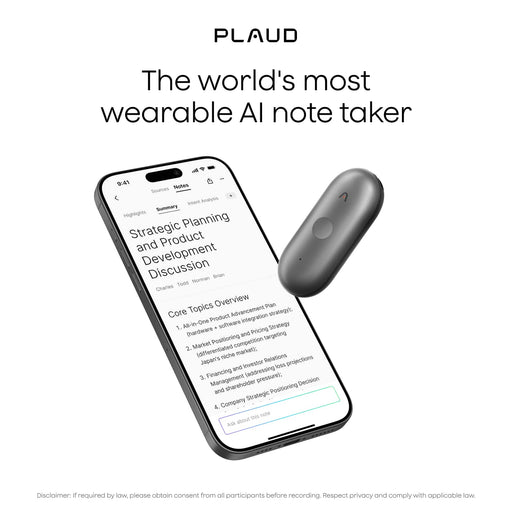 PLAUD - NotePin S Smart AI Voice/Audio Recorder with 64 GB Internal Memory and Digital Operation - Black