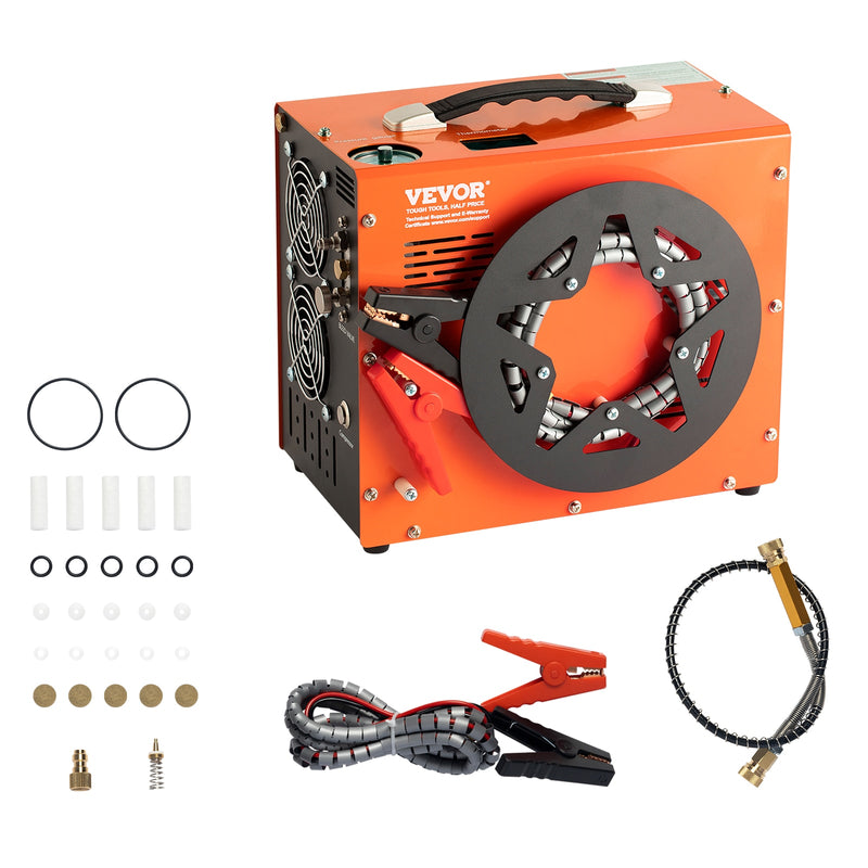 VEVOR PCP Air Compressor, 4500PSI/30Mpa Portable PCP Airgun Compressor with Built-in Power Converter, Auto-Stop  DC12V/AC120V Oil and Water-Free Air Rifle, Paintball and Scuba Tank Compressor Pump