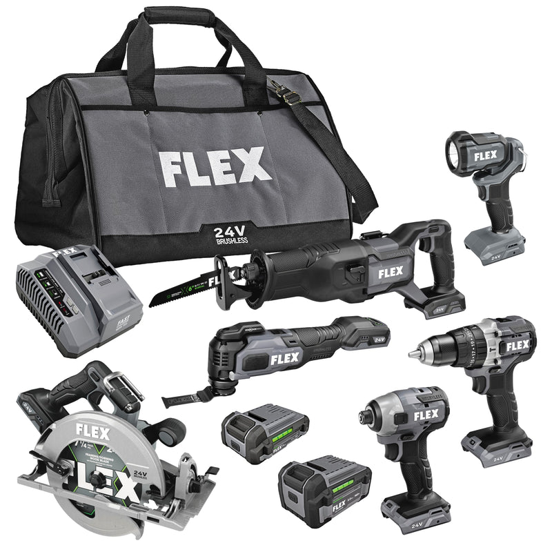 FLEX 6-Tool Brushless Power Tool Combo Kit with Soft Case (2-Batteries Included and Charger Included)