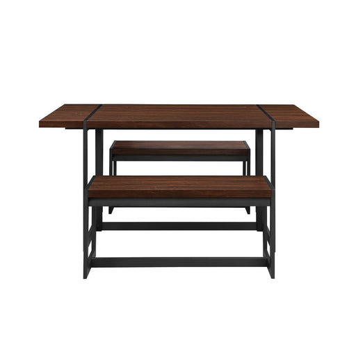 Walker Edison - Industrial Dining Set with 2 Benches - Dark Walnut