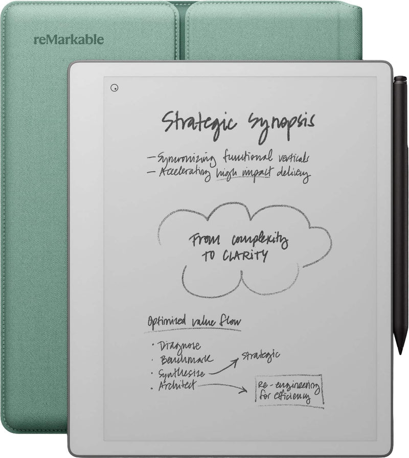 reMarkable - Paper Pure  10.3 Paper Tablet Bundle with Marker Plus and Sleeve Folio - Mist Green