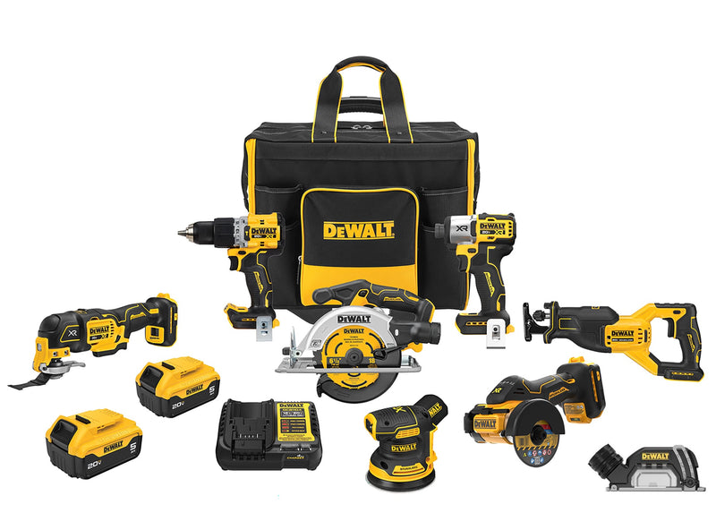 DEWALT 20-volt Max 7-Tool Brushless Power Tool Combo Kit with Soft Case (2-Batteries Included and Charger Included)