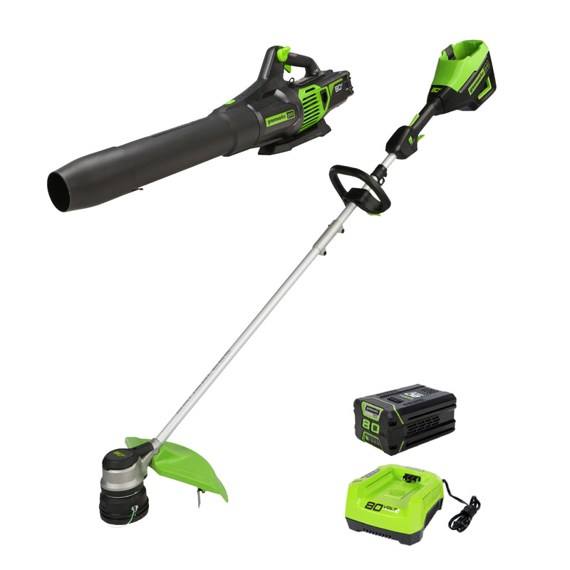 Greenworks 80-volt Cordless Battery String Trimmer and Leaf Blower and Combo Kit 2.5 Ah (Battery Included) (Charger Included)
