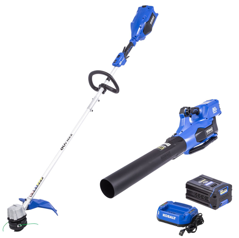 Kobalt 80-volt Cordless Battery String Trimmer and Leaf Blower and Combo Kit 2.5 Ah (Battery Included) (Charger Included)