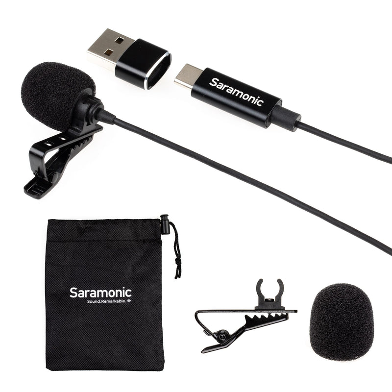 Saramonic - Lavalier Mic w/ USB-C Output 6.6' Cable  USB Adapter for Mobile Devices  Computers - Black