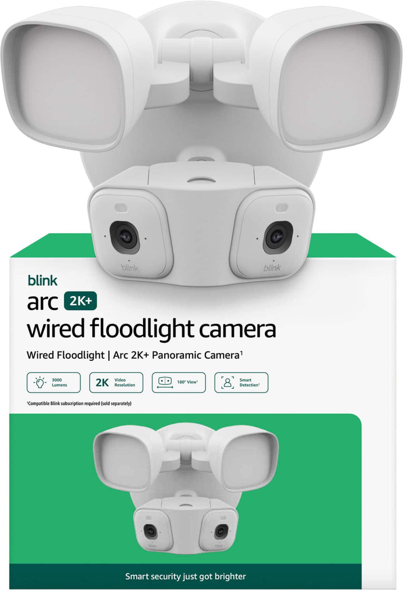 Blink - Arc 2K+ Wired Floodlight Camera (newest model) - Hard Wired smart security 2K 180 coverage  2 cam 1 mount - White