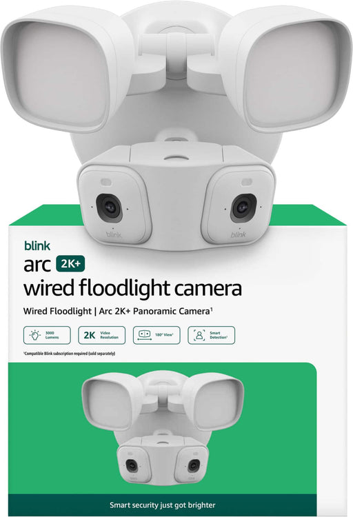 Blink - Arc 2K+ Wired Floodlight Camera (newest model) - Hard Wired smart security 2K 180 coverage  2 cam 1 mount - White