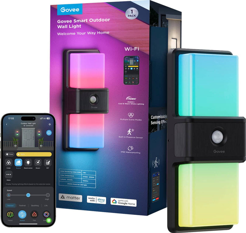 Govee - Outdoor 500 Lumens Wi-Fi Smart LED Wall Light - Multi