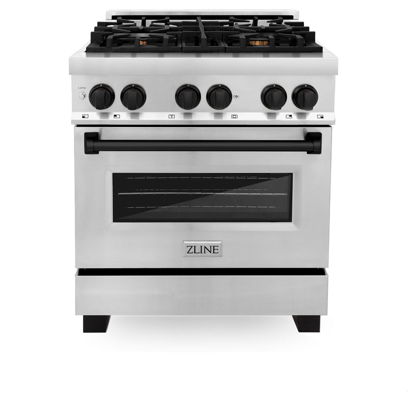 ZLINE - Autograph 30" Legacy Dual Fuel Range w/ 4 Burners  Matte Black Accents (RAZ-30-MB) - Stainless Steel/Matte Black Accents