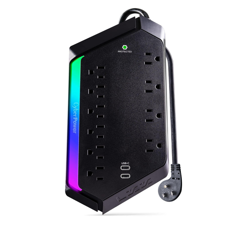 CyberPower - GXS1005C2 10 Outlet Surge Protector with RGB Lighting and USB Charging Ports - Black