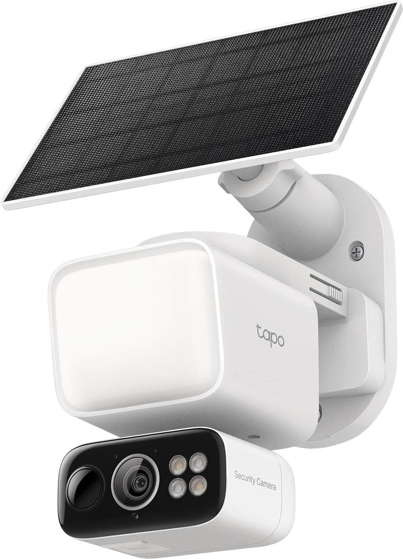 TP-Link - Tapo Floodlight and Wireless Pan-Tilt Security 2K QHD Camera 360 Coverage with Solar - No Monthly Fees - White