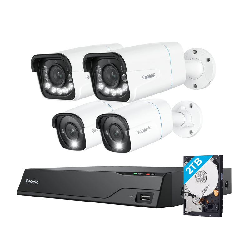 Reolink - 8 - Channel 2  Bullet 2  Optical Zoom 5X Cameras Indoor/Outdoor 4K 8MP PoE 2TB NVR Security Surveillance System - White