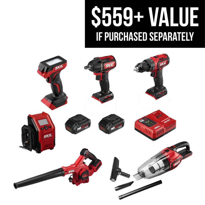 SKIL PWR CORE 20-volt 6-Tool Brushless Power Tool Combo Kit (2-Batteries Included and Charger Included)