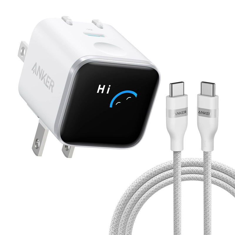 Anker - Nano Charger (45W Smart Display 180 Foldable) with USB-C Cable - White