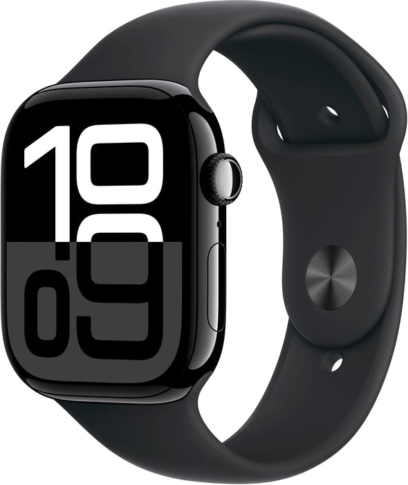 Apple Watch Series 10 (GPS) 46mm Aluminum Case with Black Sport Band - S/M - Jet Black