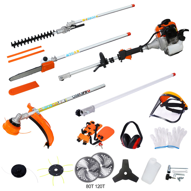 Tatayosi 12 in 1 Multi-Functional Trimming Tool 32-6/10 CC 2-Cycle Garden Tool System with Gas Pole Saw Hedge Trimmer Grass Trimmer and Brush Cutter EPA Compliant