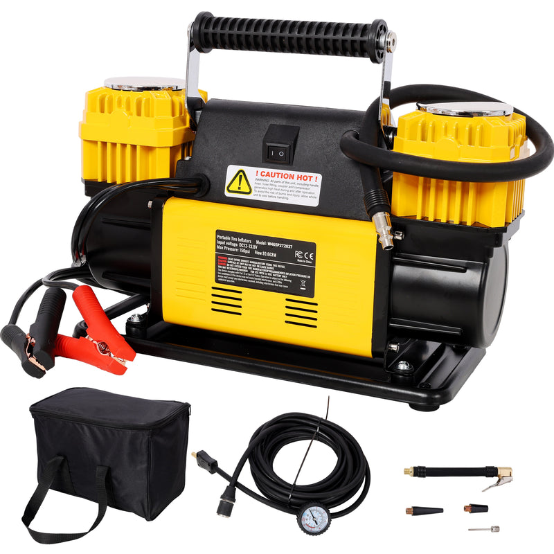 Tatayosi 12V Dual Cylinder Heavy-Duty Tire Inflator Air Compressor with Pressure Gauge 150 PSI Max for Car SUV RV and Truck