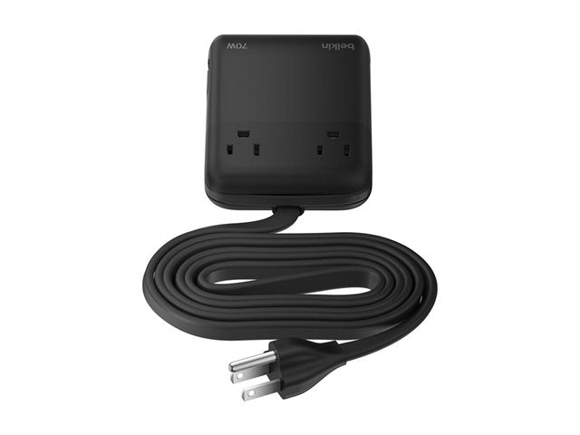 Belkin - 2-Outlet Charging Station USB-A and USB-C ports and attached USB-C cable up to 70W Power Delivery - Black