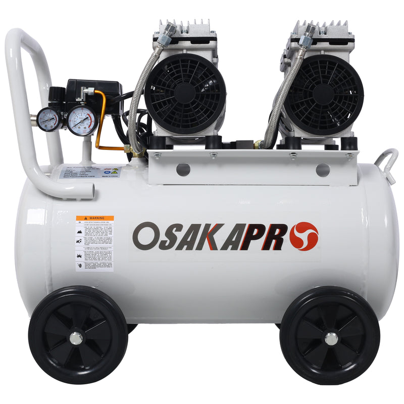 Tatayosi 2-1/2 HP Silent Air Compressor 13 Gallon Oil-Free Electric Shop Air Compressor Portable Lightweight with Wheels 70 dBA Noise Level with Automatic Drain Valve Light Gray