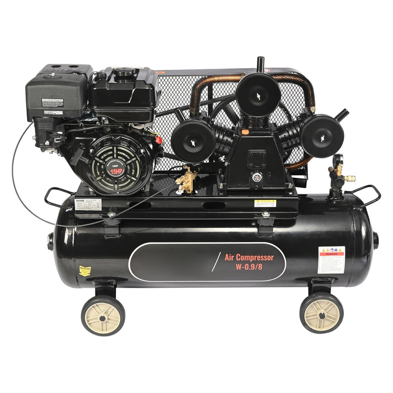 VEVOR 15HP Gas Powered Air Compressor  30 Gallon Horizontal Air Compressor Tank  33CFM 115PSI Gas Driven Piston Pump Air Compressed System with 115PSI Max Pressure for Construction Sites Workshop