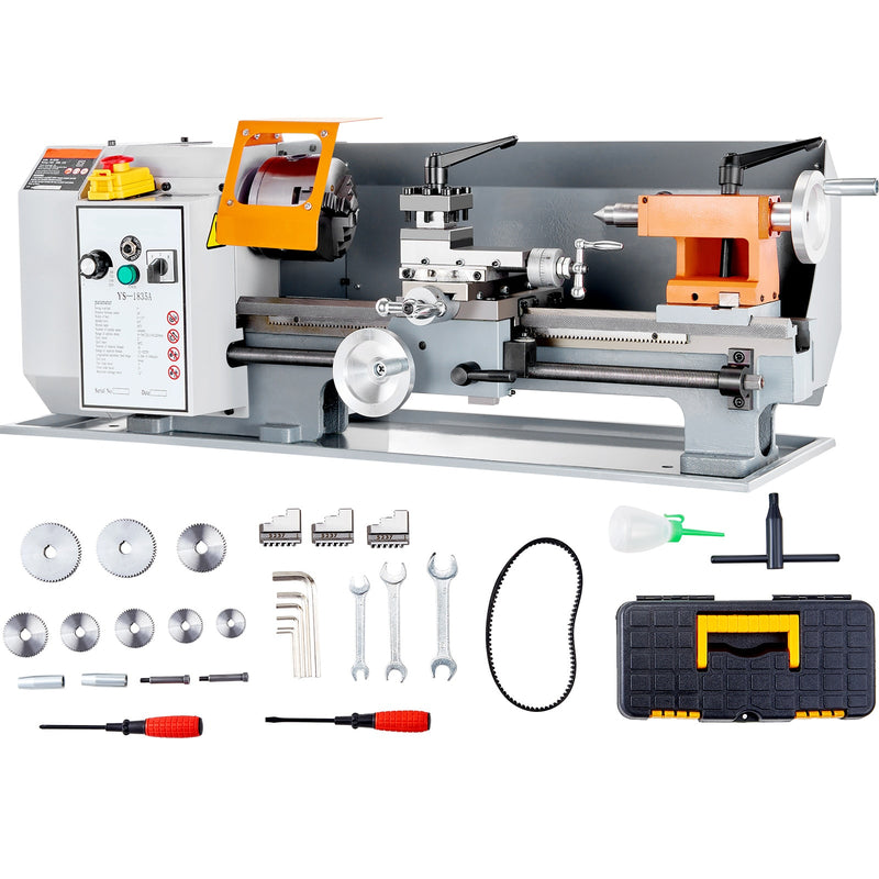 VEVOR Benchtop Metal Lathe  7in x 13.78in  offers precise metalworking with a 0-2200 RPM variable speed  powered by a 500W brush motor and durable metal gears. Includes a tool box for precise part