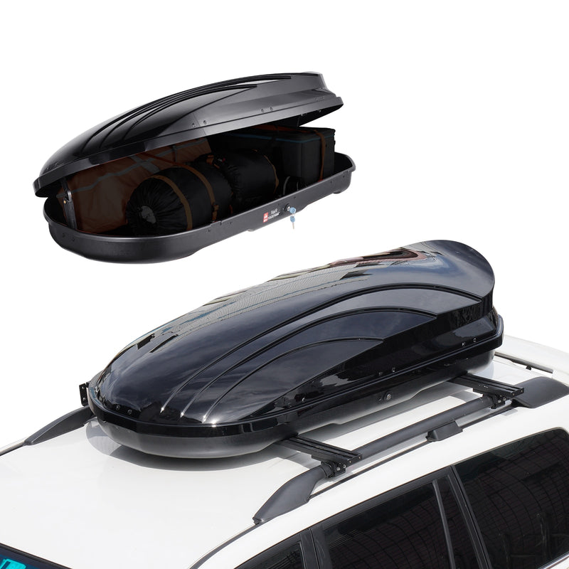 VEVOR Rooftop Cargo Carrier  11 Cubic Feet Roof Cargo Box  ABS Hard Shell Roof Box  with Dual-Sided Opening and 2 Reinforced Straps  Aerodynamic  Suitable for most Crossbar  for Car  Wagon  SUV  Black