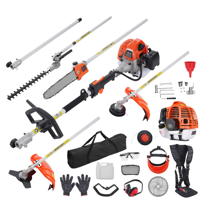 VEVOR 43CC 6-in-1 Multi-Functional Trimming Tools  Gas Hedge Trimmer  Weed Eater  String Trimmer  Brush Cutter  Edger  Pole Saw Chainsaw Pruner with Extension Pole
