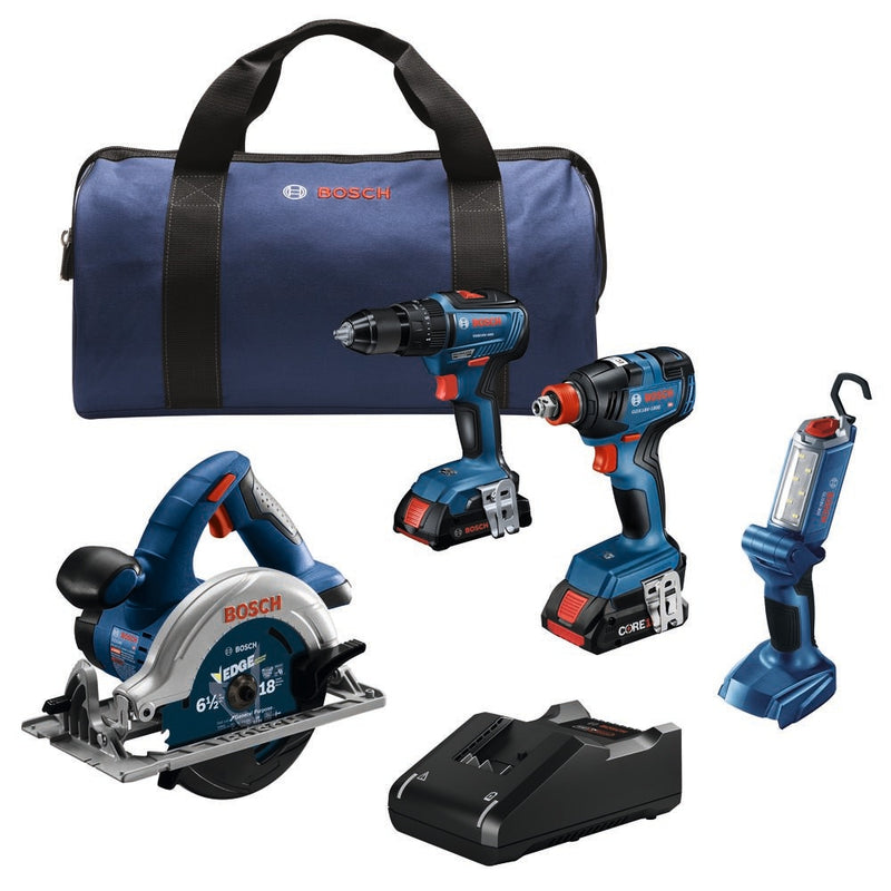 Bosch 18-volt 4-Tool Brushless Power Tool Combo Kit with Soft Case (2-Batteries Included and Charger Included)