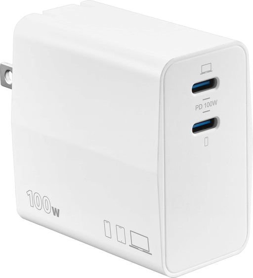 Insignia - 100W 2-Port USB-C GaN Wall Charger for MacBook Pro iPad iPhone Apple Watch Samsung Smartphones  other USB-C Devices - White