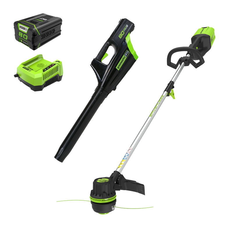 Greenworks Pro 80-volt Cordless Battery String Trimmer and Leaf Blower and Combo Kit 2 Ah (Battery Included) (Charger Included)
