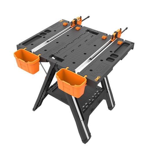 WORX - Pegasus Multi-Function 2-in-1 Folding Work Table  Sawhorse Lightweight Quick Clamps Holding Pegs  Quick-Attach Boxes - Black