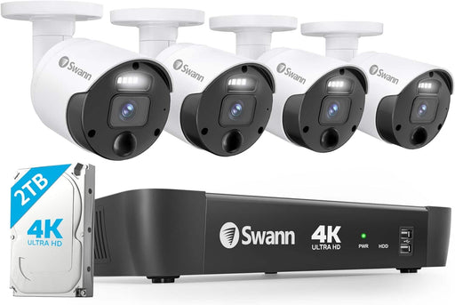 Swann Master Series Home 8-Channel 4-Camera 4K UHD Indoor/Outdoor PoE Wired 2TB HDD NVR Security Surveillance System - Black