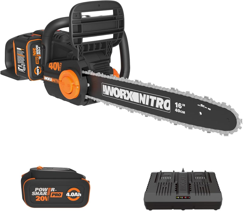 WORX Nitro Power Share Brushless 40-volt 16-in Battery 4 Ah Chainsaw Battery Included Charger Included