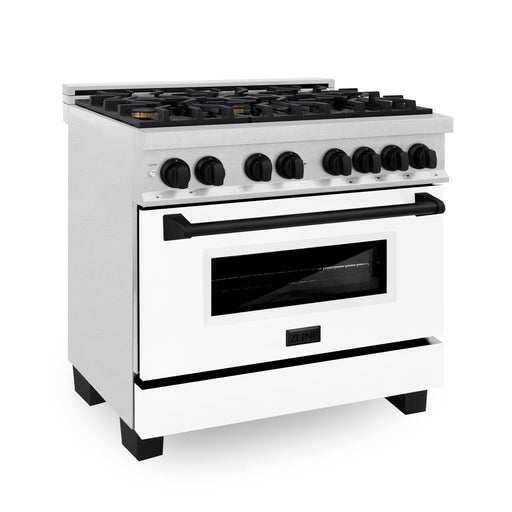 ZLINE - Autograph 36" Legacy Dual Fuel Range in DuraSnow w/ White  Black Accents (RASZ-WM-36-MB) - Stainless Steel