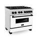 ZLINE - Autograph 36" Legacy Dual Fuel Range in DuraSnow w/ White  Black Accents (RASZ-WM-36-MB) - Stainless Steel