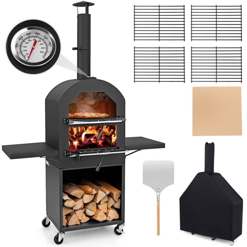 Mondawe Portable Outdoor Pizza Oven with Protective Cover and Grill Racks and Built-in Thermometer