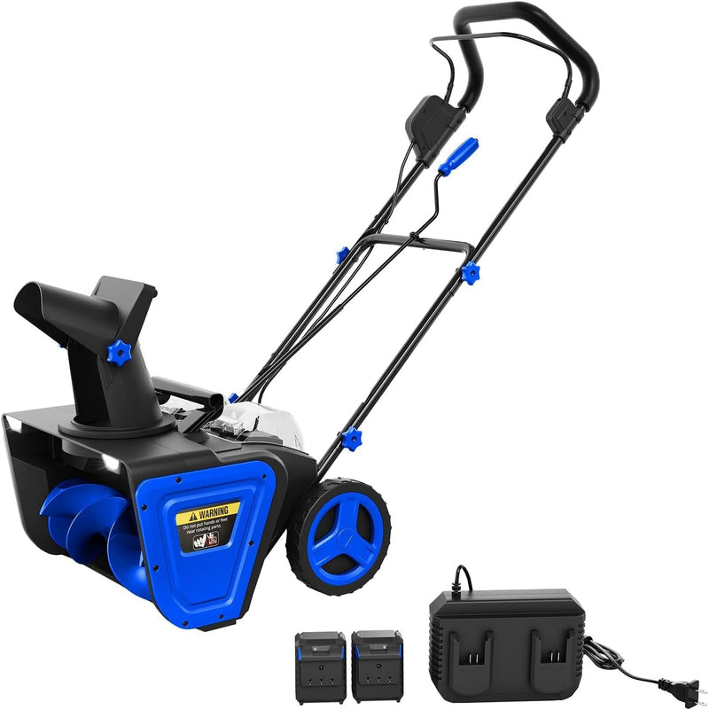 Garvee 2X20v Electric Snow Blower Cordless - Brushless Motor Snow Thrower Long-Range 180 Degrees Rotating Chute Safe Operation and User-Friendly Design for Walkways and Driveways Blue